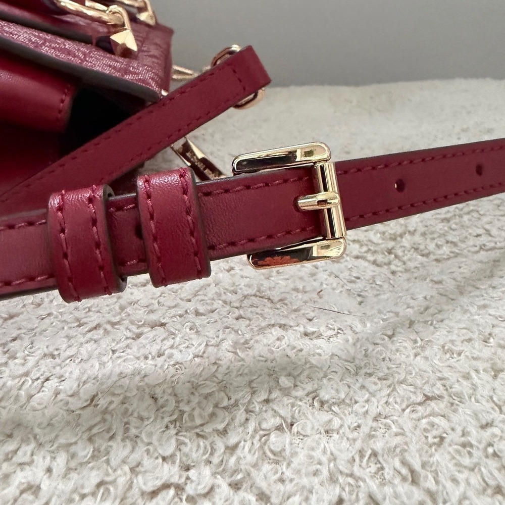 Michael Kors Burgundy Monogram Stripe Satchel Crossbody Bag and Wallet Wristlet - Picture 7 of 16